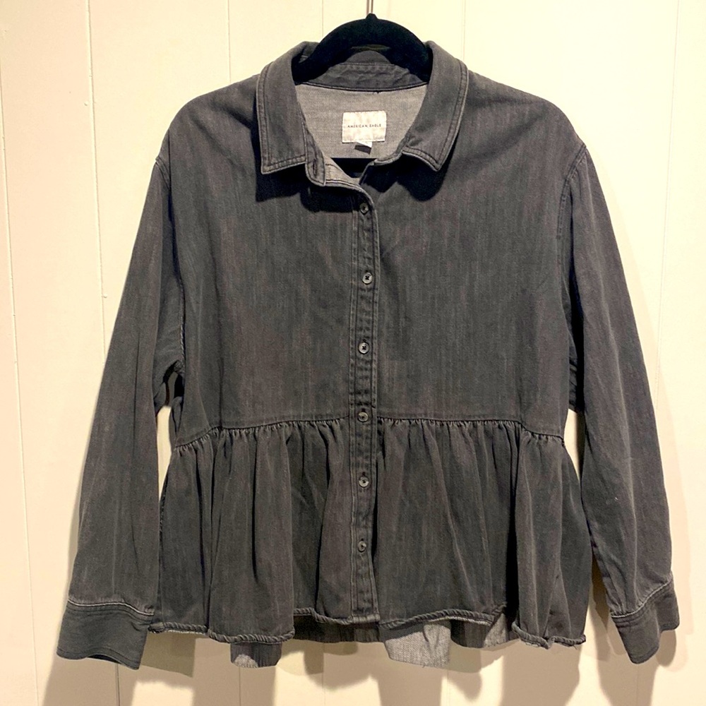 American Eagle washed black denim button down